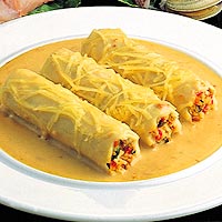 Canelones de perdiz con salsa de nscalos