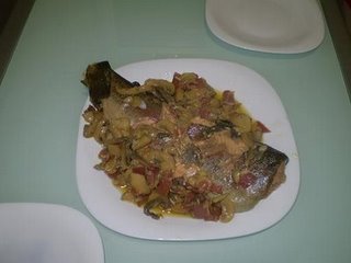 Trucha con jamon y championes